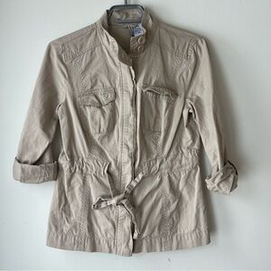 Utility zip jacket with tie waist pockets collared Y2K lightweight spring medium